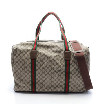 Gucci Large Duffle Bag EC Supreme Sherry Line Boston Coated Canvas Leather Men's Beige Brown Multicolor 760152FACK79768