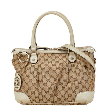 Gucci EC Canvas Handbag Shoulder Bag 247902 Beige White Leather Women's GUCCI
