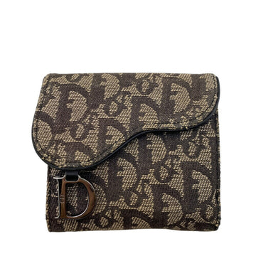 Christian Dior Saddle Lotus Wallet Double Flap Trotter Bi-fold Brown Women's