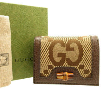 GUCCI 658244 Jumbo EC Bamboo Canvas Leather Brown Bifold Wallet 0153