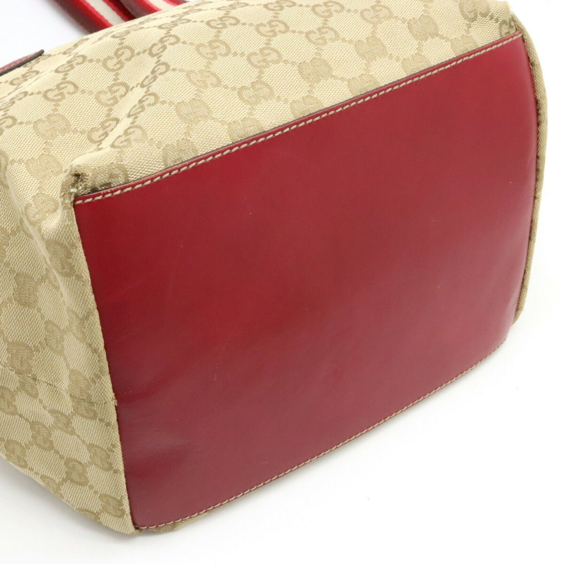 GUCCI EC Canvas Tote Bag Shoulder Leather Beige Cochineal Red Ivory 131230