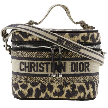 Christian Dior Vanity Handbag Shoulder Leopard Canvas Beige 2way Double Women's
