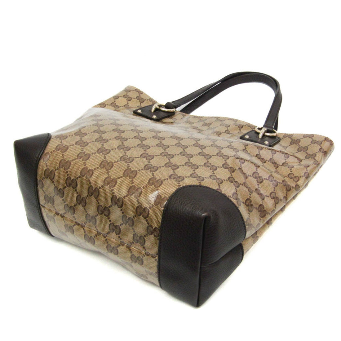 Gucci EC Crystal 353706 Women's PVC,Leather Tote Bag Beige,Dark Brown
