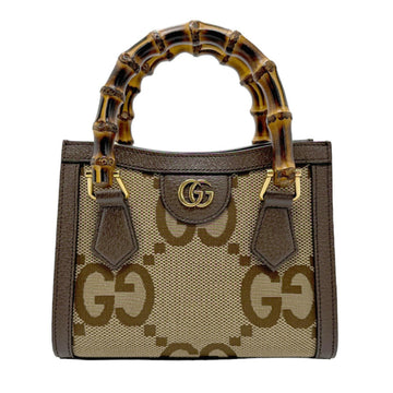 GUCCI Handbag Shoulder Bag Jumbo EC Diana Tote Canvas Leather Brown Women's 655661 z1915