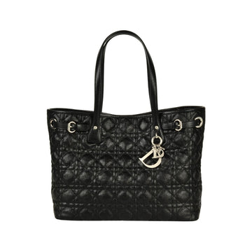 Christian Dior Dior Cannage Pana Tote Bag Coated Canvas Leather Black Women's