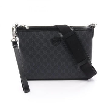 Gucci Interlocking G EC Supreme Shoulder Bag Coated Canvas Leather Men's Black Grey 72683392THN1000