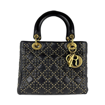 Christian Dior handbag shoulder bag Lady leather metal black gold women's z4690