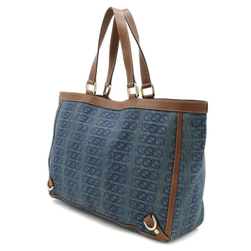 GUCCI Interlocking G EC Pattern Tote Bag Shoulder Leather Blue Brown 141472