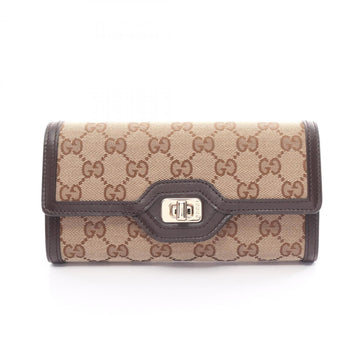 Gucci Luce EC Canvas Bi-fold Long Wallet Leather Women's Beige Brown 790034FADHW9742