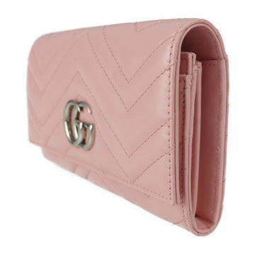 Gucci Continental Wallet EC Marmont Bifold 443436 Leather Pink Series Silver Metal Fittings Long