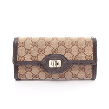 Gucci Luce EC Canvas Bi-fold Long Wallet Leather Women's Beige Brown 790034FADHW9742