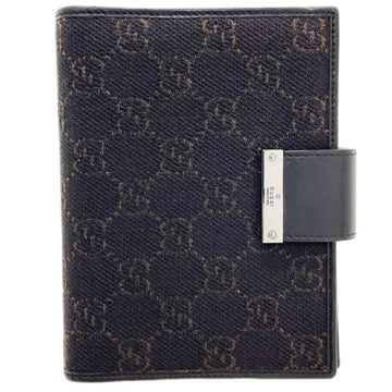 Gucci Notebook Cover EC Denim Canvas Leather Dark Brown 74259 GUCCI Notepad 6-Hole NN-13888
