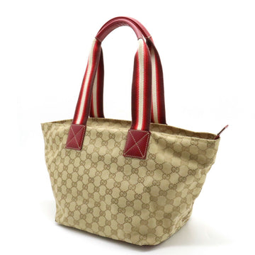 GUCCI EC Canvas Tote Bag Shoulder Leather Beige Cochineal Red Ivory 131230