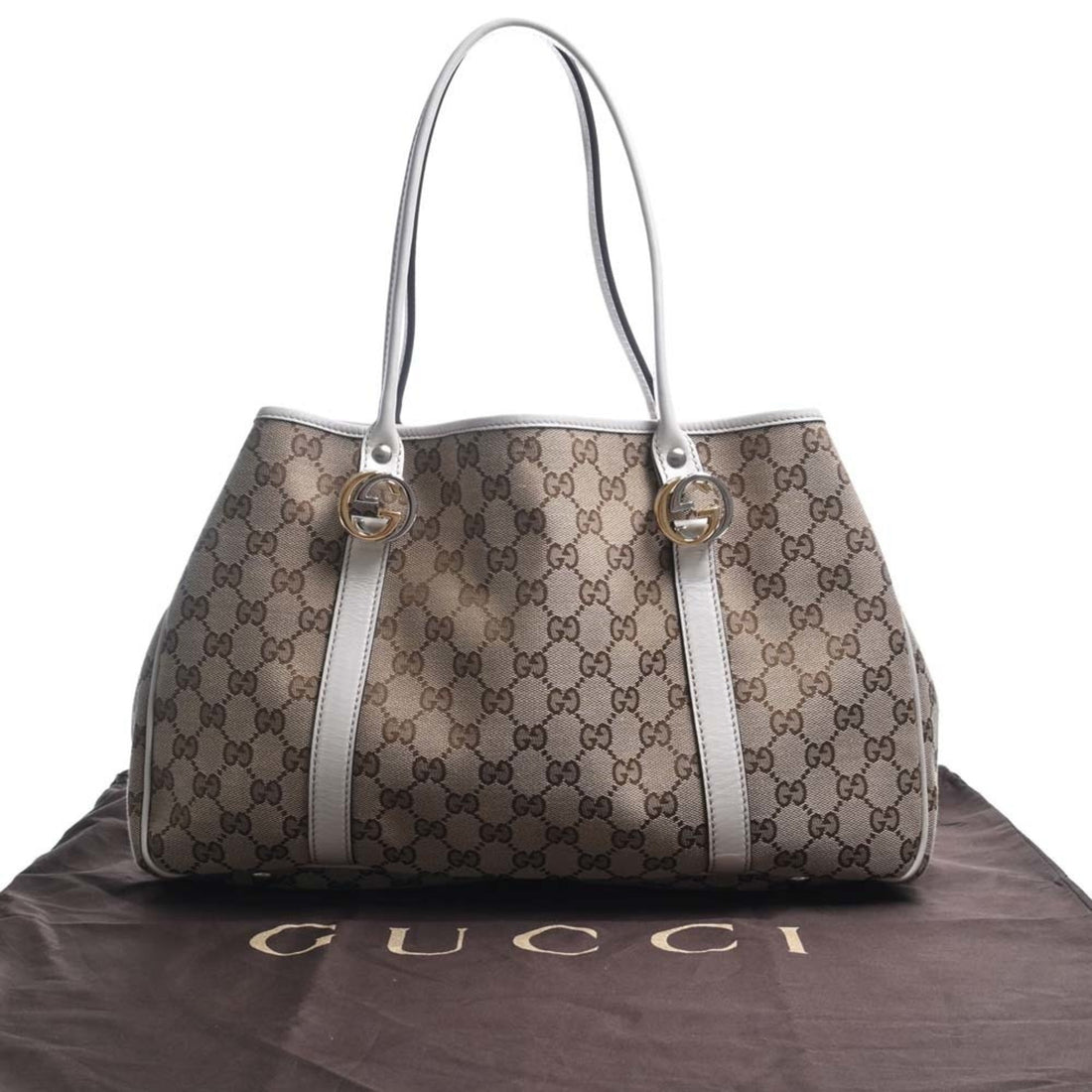 GUCCI EC Canvas Twins Tote Bag 232957 Beige/White Women's
