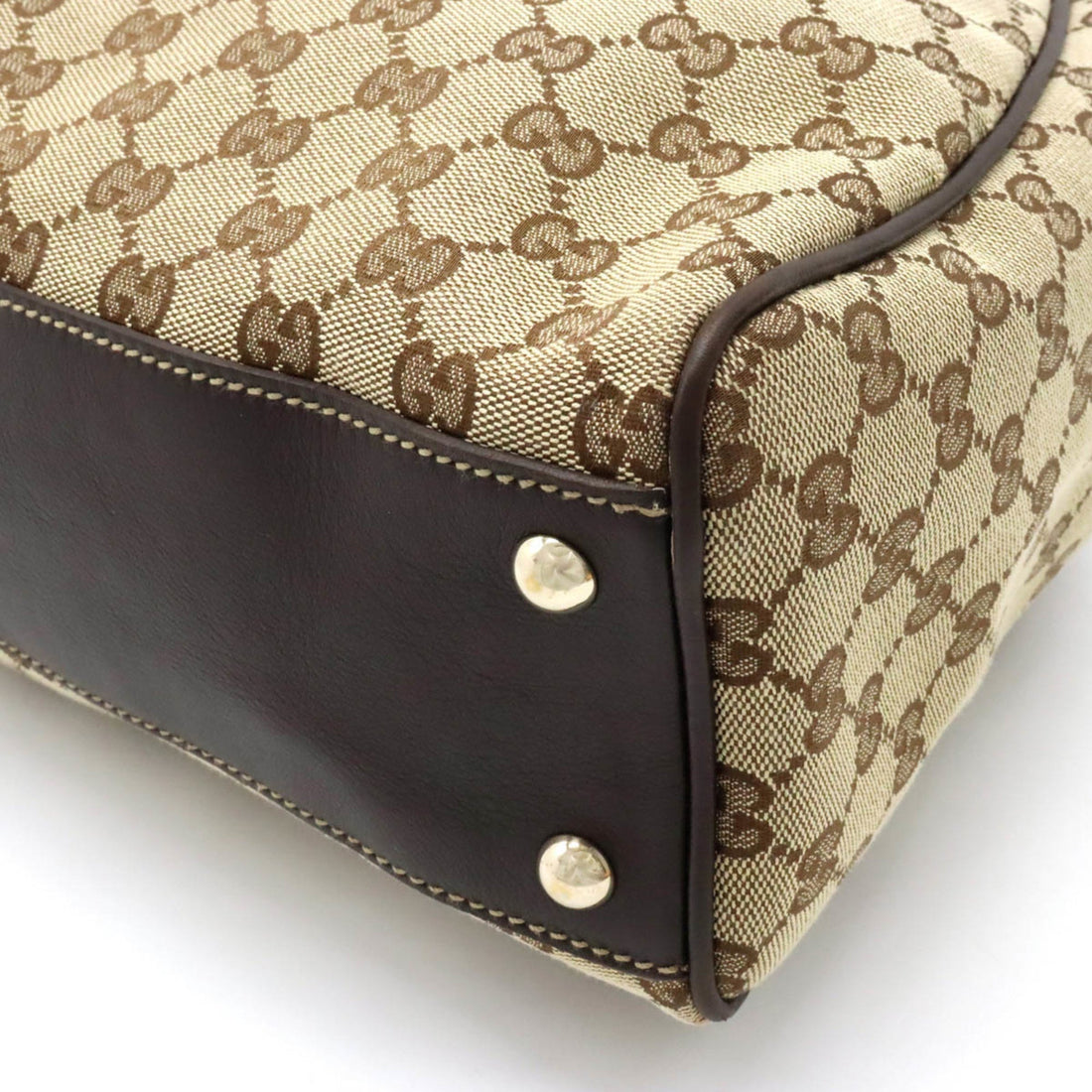 GUCCI EC Canvas Tote Bag Shoulder Tassel Leather Khaki Beige Dark Brown 170206