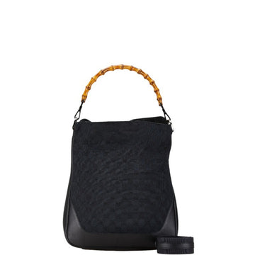 Gucci EC Canvas Bamboo Handbag Shoulder Bag 001 4053 1705 Black Leather Women's GUCCI