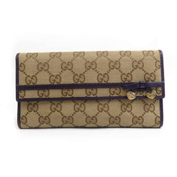 GUCCI Long Wallet Ribbon Heart EC Canvas Leather Beige Purple Gold Women's 258405 e59619a