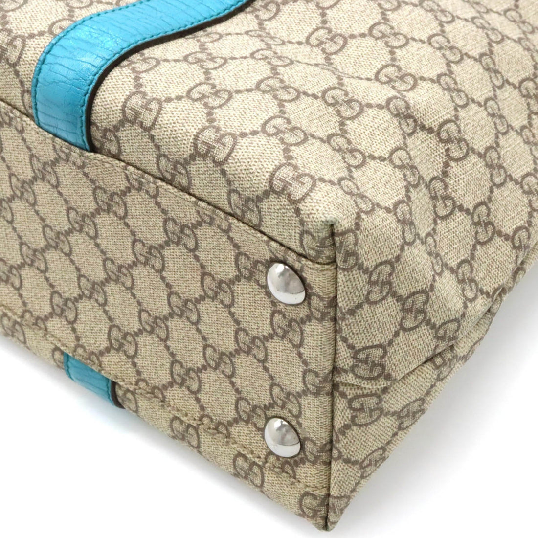 GUCCI EC Supreme Plus Tote Bag Large Shoulder PVC Leather Beige Turquoise Blue 114288