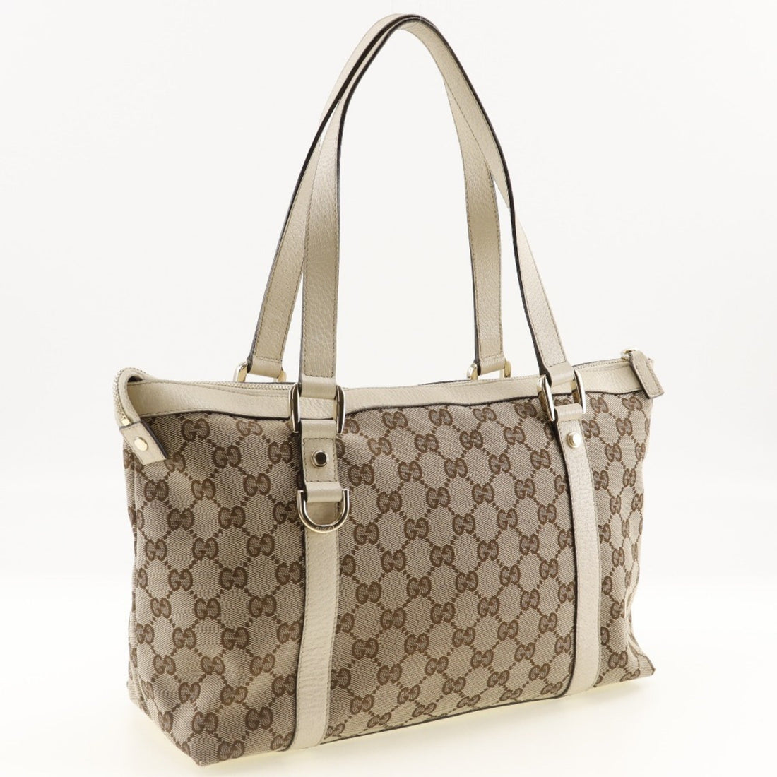 GUCCI Abbey Line Tote Bag 141470 EC Canvas x Leather Made in Italy Beige Shoulder Zipper line Ladies