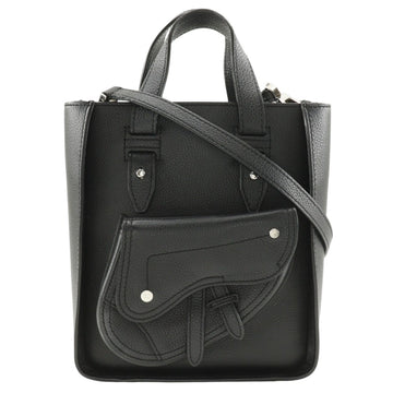 Christian Dior Saddle Mini Tote Handbag Shoulder Bag Calf Black 2way A5 Type Women's