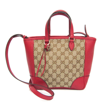 Gucci EC Canvas 449241 Women's Leather,Canvas Handbag,Shoulder Bag Beige,Dark Brown,Red Color