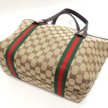 GUCCI Handbag Women's Brown Beige EC Canvas 137396 Tote Sherry Webbing Line