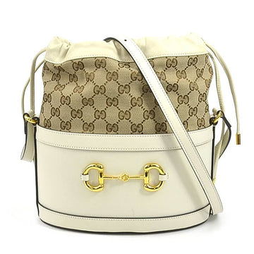 GUCCI Shoulder Bag Horsebit Leather EC Canvas Ivory Women's 602118 99946g