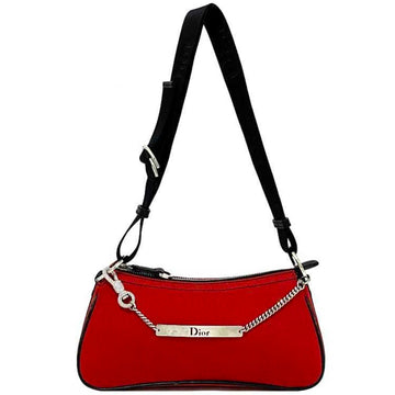 Christian Dior Red Black Silver 01-MA-1003 Rhinestone Satin Canvas Leather Chain