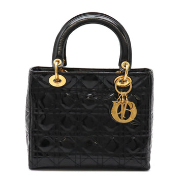 Christian Dior Lady handbag tote bag enamel patent leather black