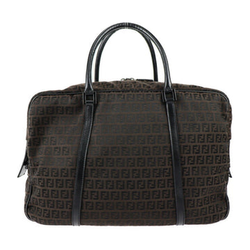 FENDI Boston bag 7EC002 canvas leather dark brown black Zucchino Zucca pattern