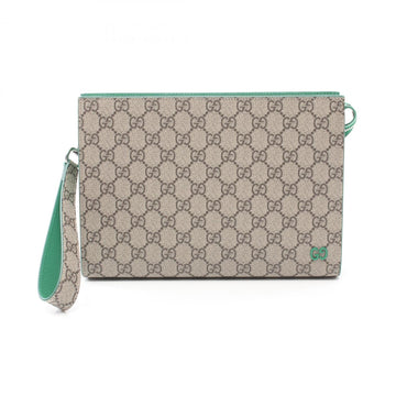 Gucci EC Supreme Second Bag Clutch Coated Canvas Leather Men's Beige Green 768255FACQC9753