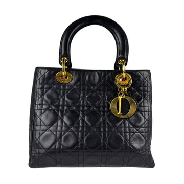 Christian Dior handbag shoulder bag Lady lambskin black gold women's z5154