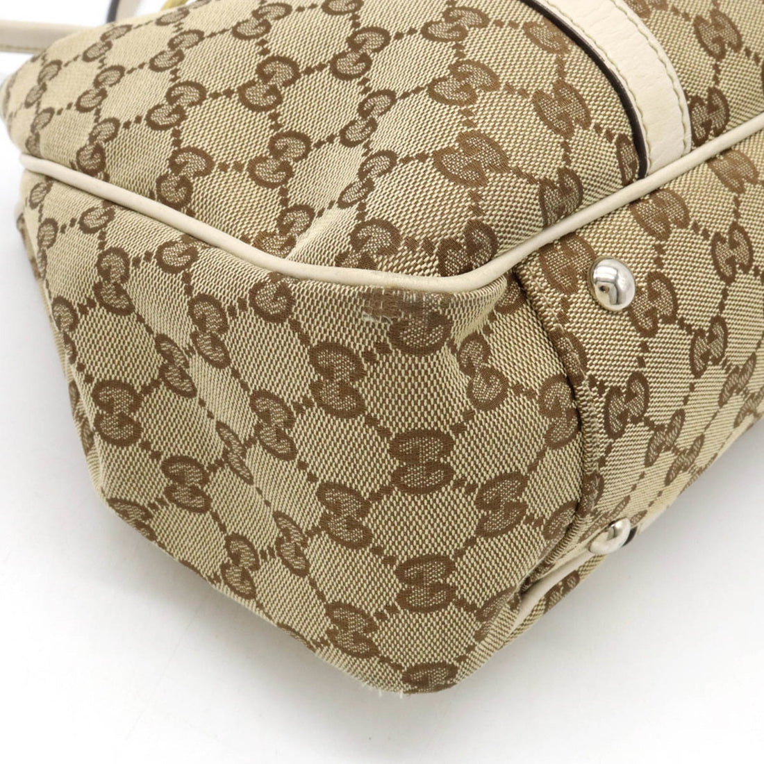 GUCCI EC Twins Canvas Tote Bag Shoulder Leather Khaki Beige Ivory 232957