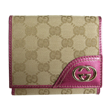 Gucci GUCCI Bi-fold wallet EC canvas leather beige metallic magenta women's 181594 s0133f