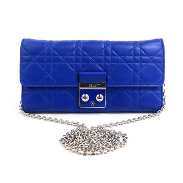 Christian Dior Wallet Chain Cannage Leather Blue Silver Women's e60064g