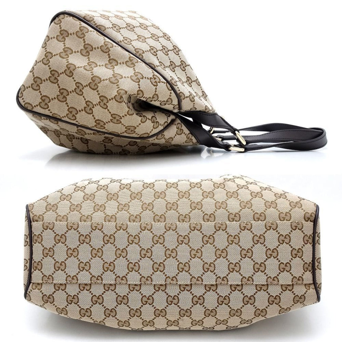 GUCCI 388919 Tote Bag EC Canvas x Leather Beige Dark Brown 351917