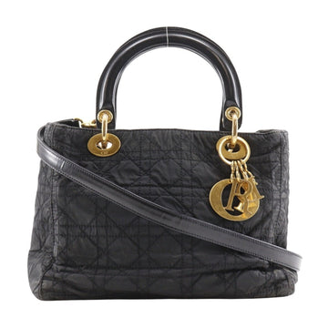 Christian Dior Lady Handbag Cannage Shoulder Nylon Black 2way Women's T131825675