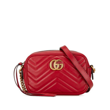 Gucci EC Marmont Quilted Chain Shoulder Bag 448065 Red Leather Women's GUCCI