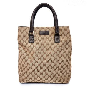 Gucci EC Canvas Tote Bag 106248 Beige Brown Leather Women's Handbag