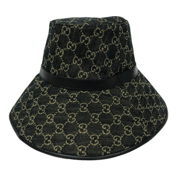 GUCCI 679455 EC Jacquard Denim M 57 Hat Black Unisex