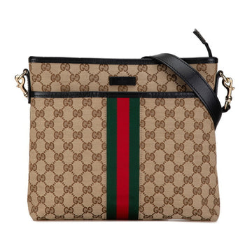Gucci EC Canvas Sherry Line Shoulder Bag 388926 Beige Black Leather Women's GUCCI
