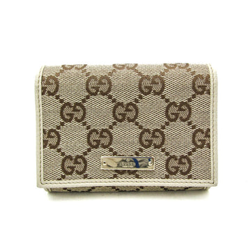Gucci 131886 EC Canvas Leather Card Case Beige,Brown