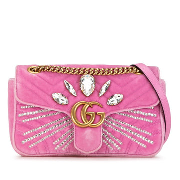 Gucci EC Marmont Crystal Jewel Chain Shoulder Bag 443497 Pink Velvet Women's GUCCI