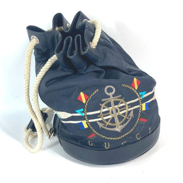 GUCCI 1.112 Marine Shoulder Bag Leather Coated Canvas Women's Navy