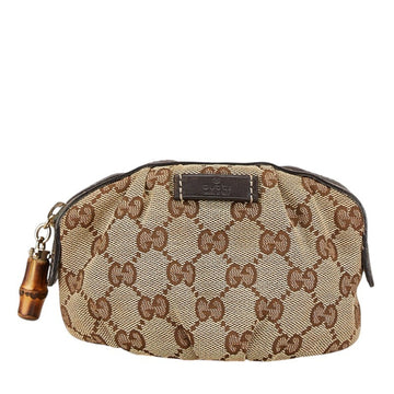 Gucci EC Canvas Bamboo Pouch 246174 Beige Brown Leather Women's GUCCI