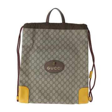 GUCCI Drawstring Backpack EC Supreme Angry Cat Backpack/Daypack 473872 Leather Beige Yellow Brown Head Tiger