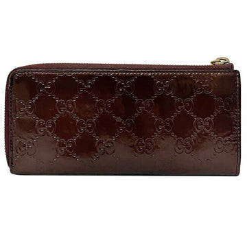 Gucci Long Wallet Brown Shima 295671 Patent Leather GUCCI CS Interlocking Heart Enamel Women's Charm