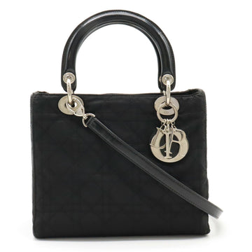 Christian Dior Lady Cannage Handbag Shoulder Bag Nylon Black