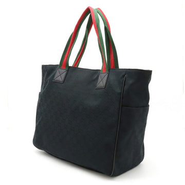 GUCCI EC Canvas Sherry Line Tote Bag Shoulder Leather Black Green Red 161836