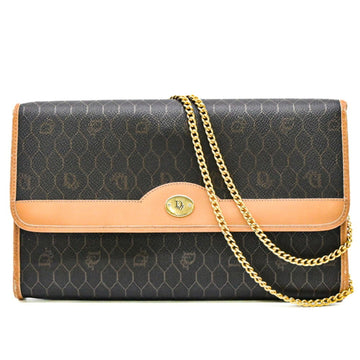 Christian Dior Honeycomb Pattern Chain Shoulder Bag Dark Brown Women's
